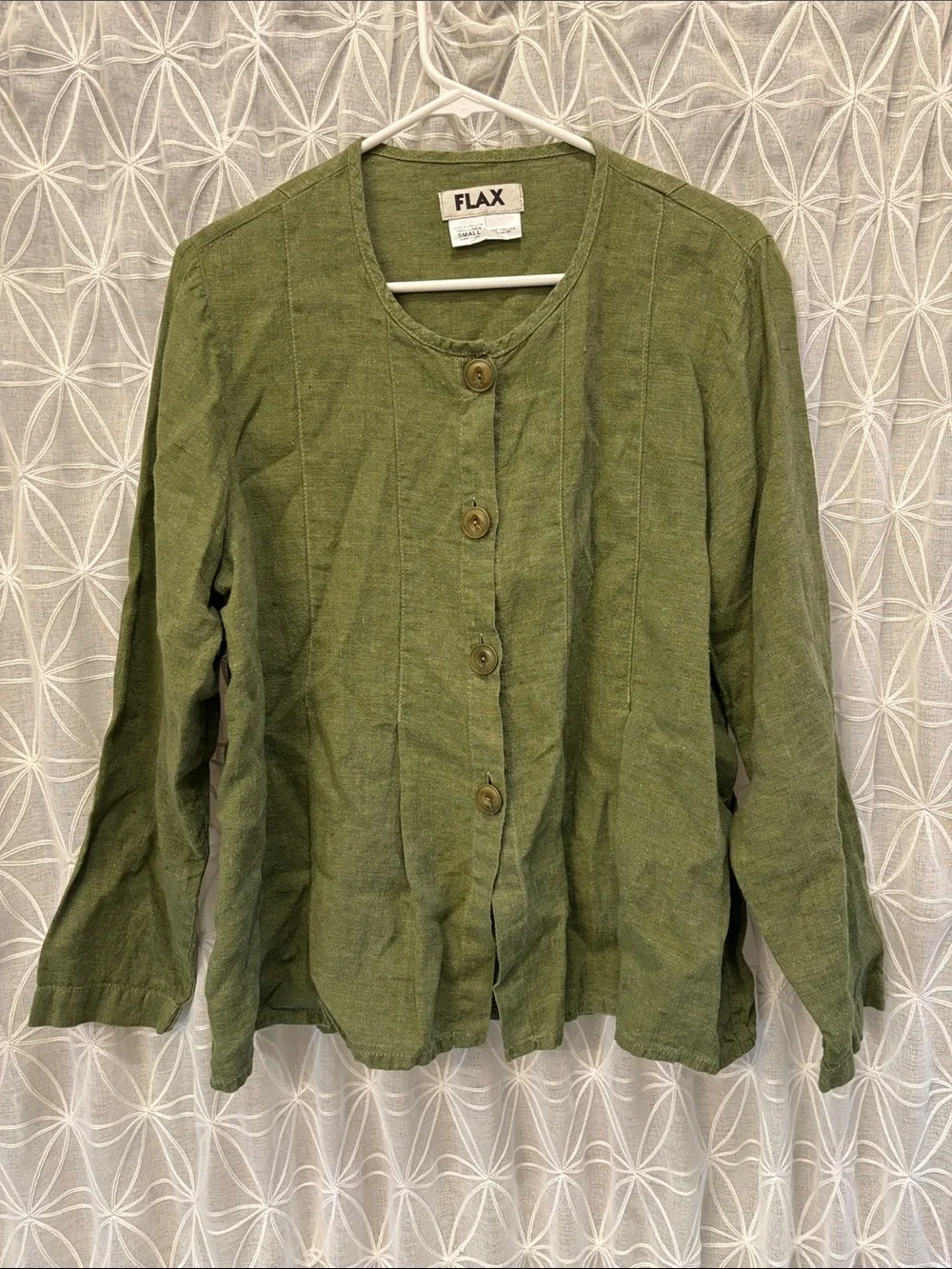 Flax Olive Button-Front Linen Button Down